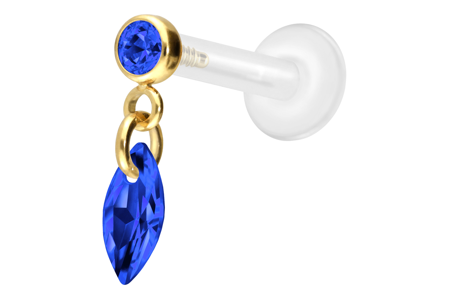 PTFE Labret Piercing mit Innengewinde + Titan-Aufsatz KRISTALLOVAL